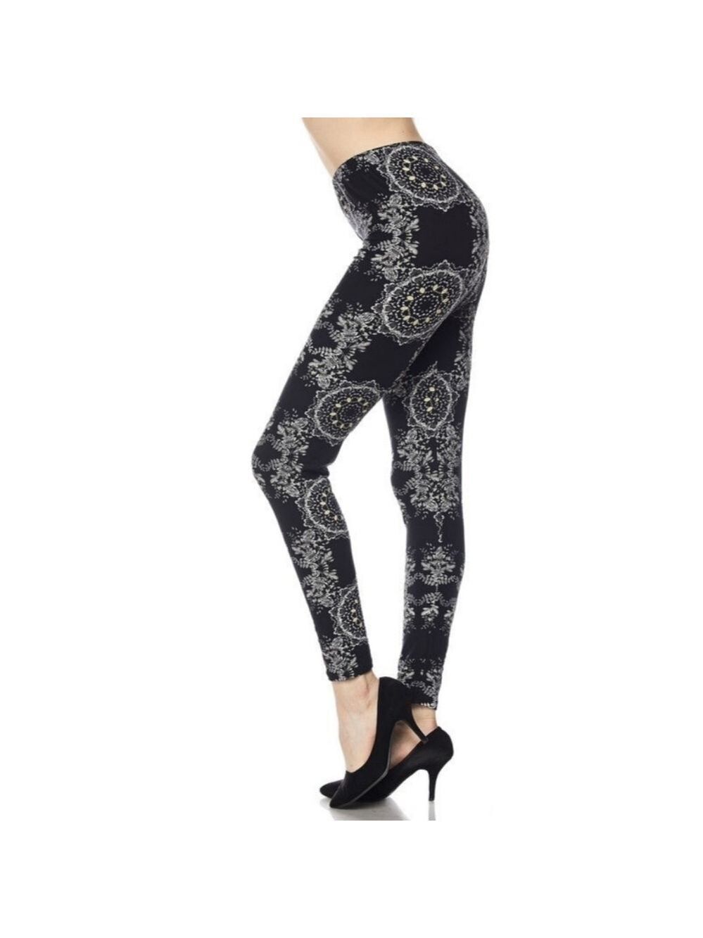 LEGGINGS DEPOT BLACK and Yellow Abstract Print full length Leggings Size 12 NWT